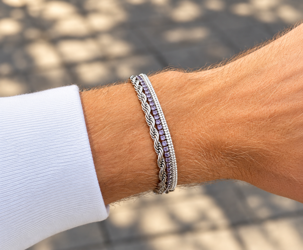 Triple Fusion Bracelet Silver x White x Purple Unisex