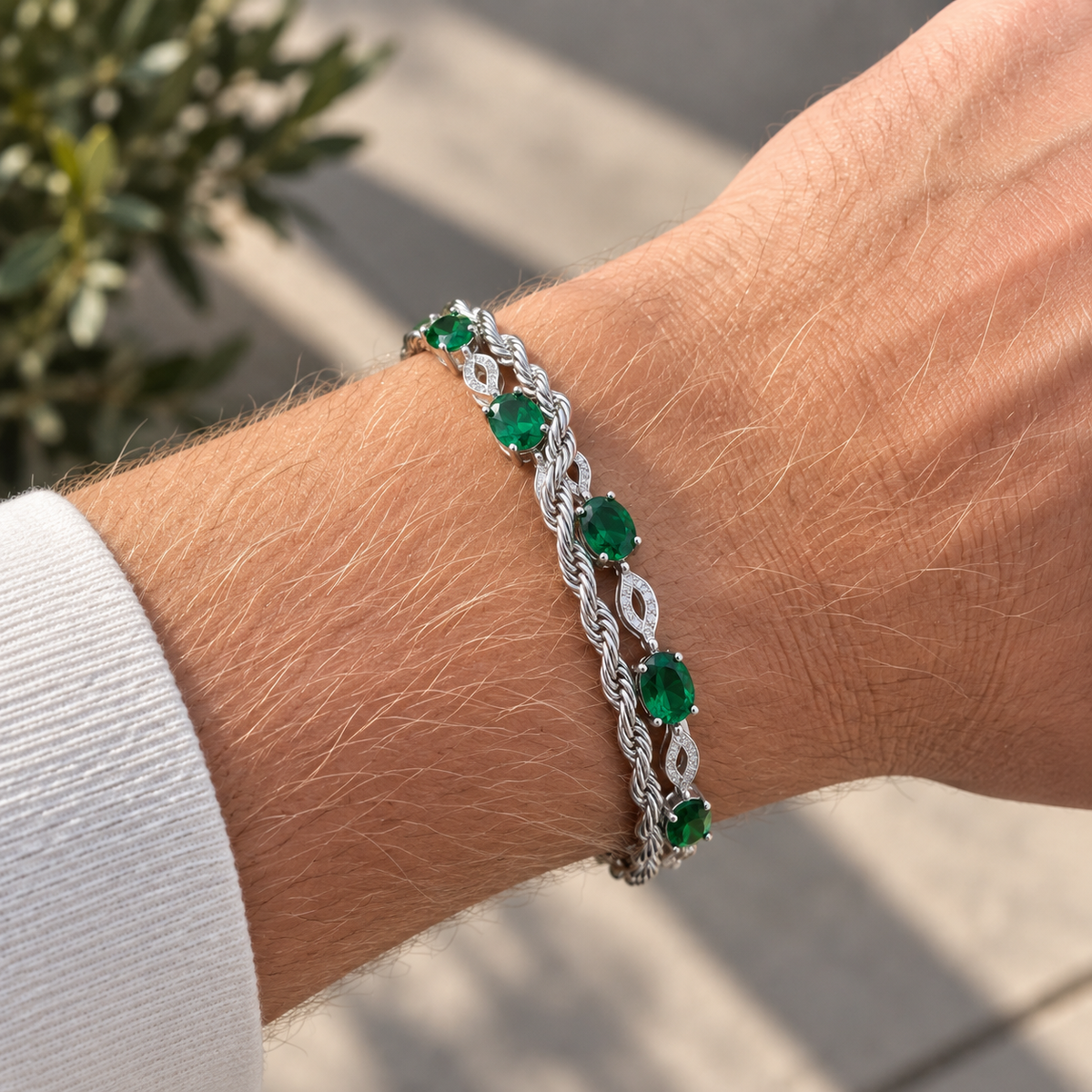 Fusion Bracelet Silver x Emerald Green Unisex