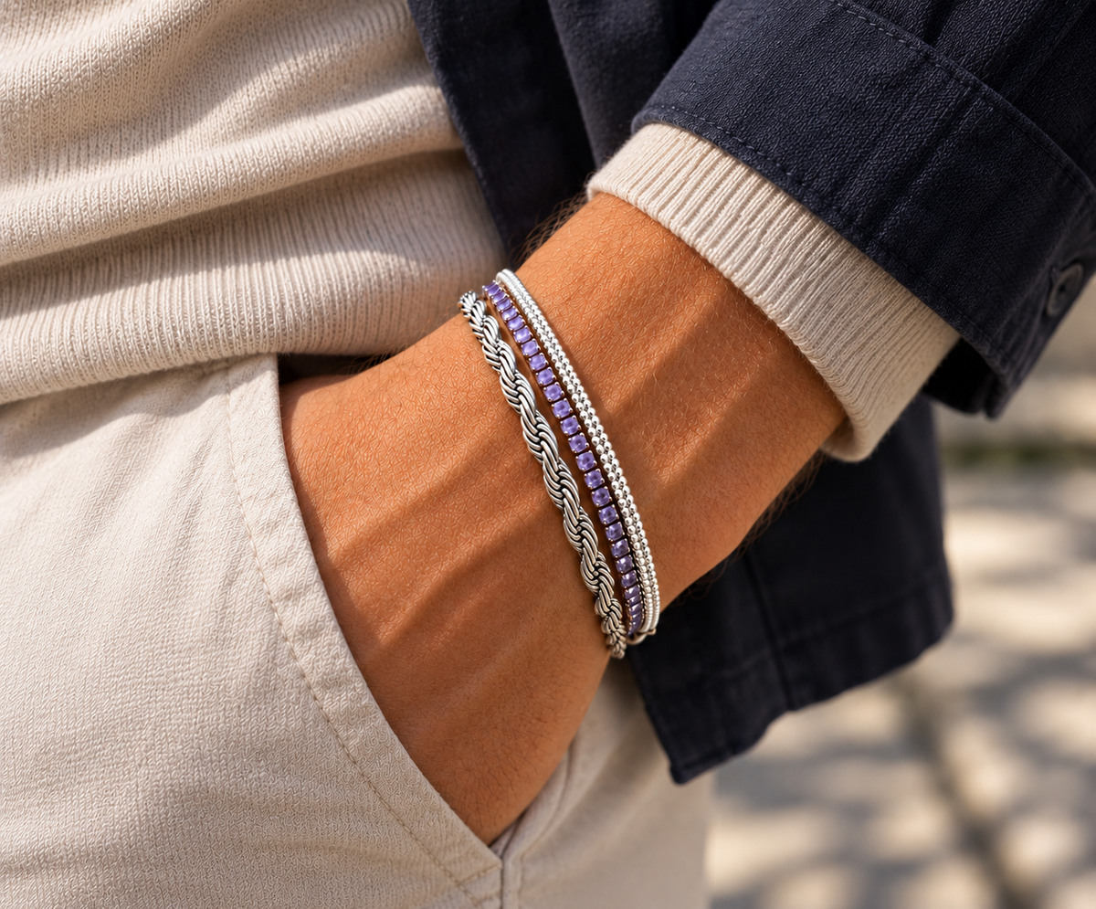 Triple Fusion Bracelet Silver x White x Purple Unisex
